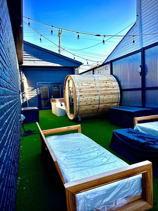 Warren Street backyard with barrel sauna